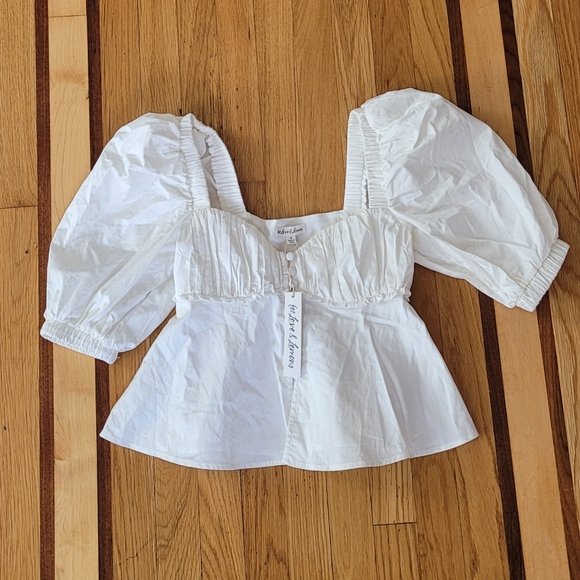 NWT FOR LOVE AND LEMONS AMANDA BUSTIER PUFF SLEEVE TOP BLOUSE - Picture 5 of 8